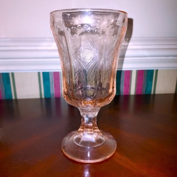 Vintage Madrid Pink By Federal Glass Depression Glass Set of 2 Goblets - Picture 3 of 5